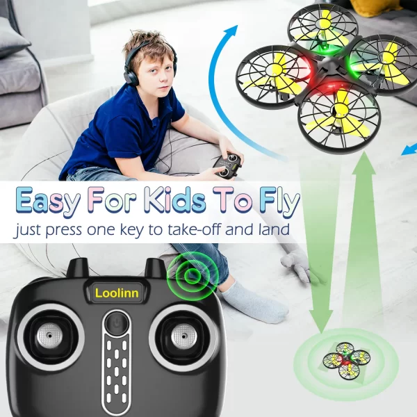 Loolinn | Drone for kids Gift - Mini Drone, Indoor RC Drones with Auto Anti-Collision Technology / 360° Flip/Hand-Controlled Mode / 20 Minutes Flight Time (Two Batteries Included) - Image 7