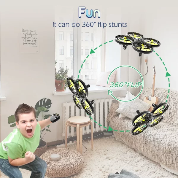 Loolinn | Drone for kids Gift - Mini Drone, Indoor RC Drones with Auto Anti-Collision Technology / 360° Flip/Hand-Controlled Mode / 20 Minutes Flight Time (Two Batteries Included) - Image 9
