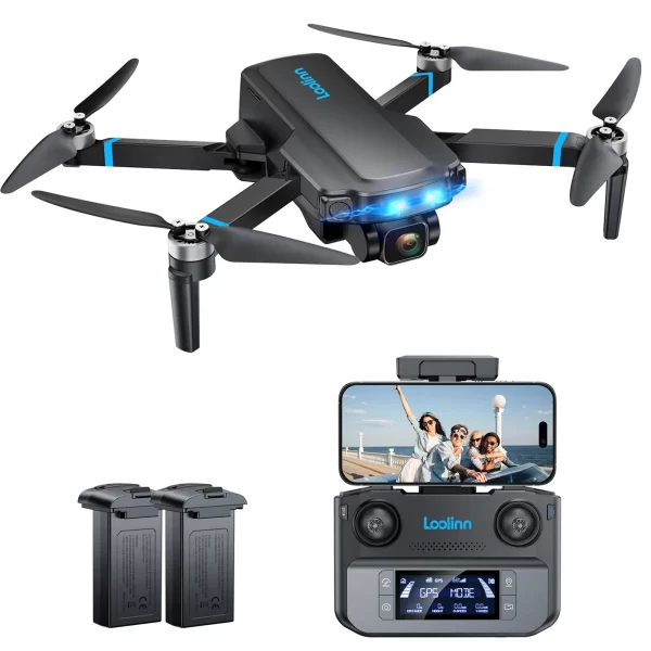 Loolinn | Drone with 4K Camera - Two Batteries, 40 Minutes Flight Time, 4K UHD Camera, support Panoramas and Time-lapse Photography, GPS Intelligent Return - Drones 4K for beginners (Under 250g)